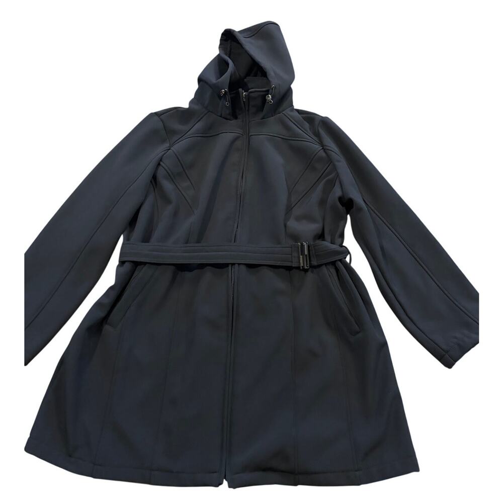 Roaman’s Women’s 18W Black Hooded Softshell Coat Belted Fleece Lined Jacket Plus